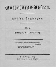 Första numret av Götheborgs-Posten, 4 maj 1813. Skannad från återtryck