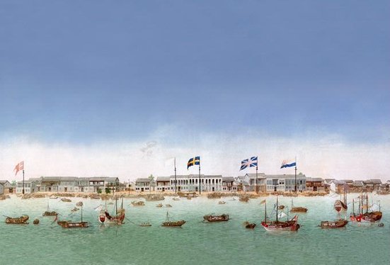 Ostindiska kompaniet och andra båtar på en seglats till Kanton, Kina 1775. Foto Göteborgs stadsmuseum